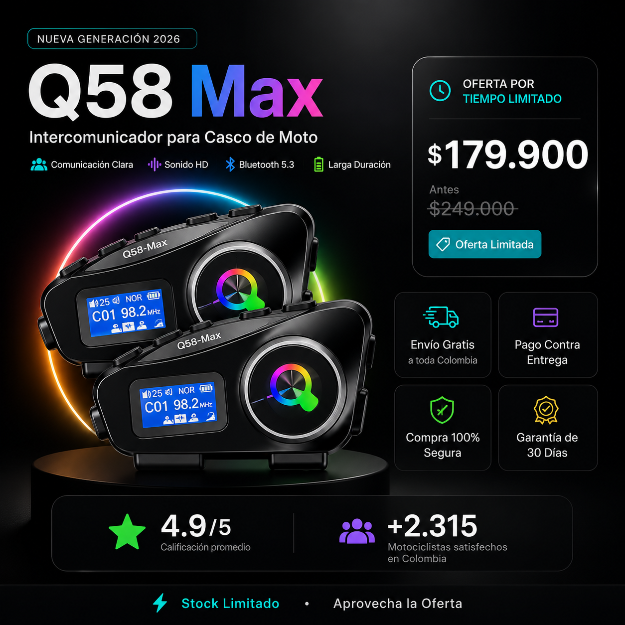 Intercomunicador Q58 Max Combo x2