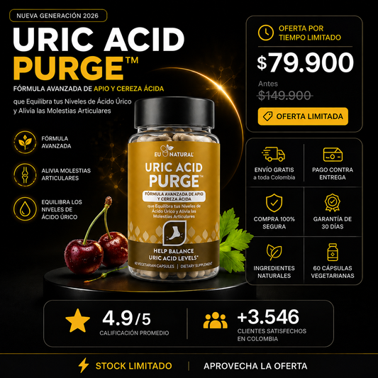 URIC ACID PURGE(TM): Fórmula Avanzada de Apio y Cereza Ácida que Equilibra tus Niveles de Ácido Úrico y Alivia las Molestias Articulares